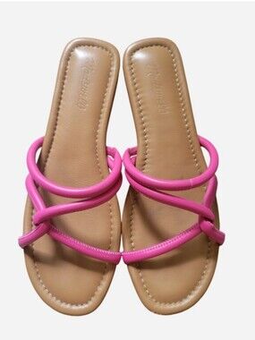 Madewell Pink Sandals Bombe Flats Slides Twist Strappy Pillowy Cushion 9 Leather